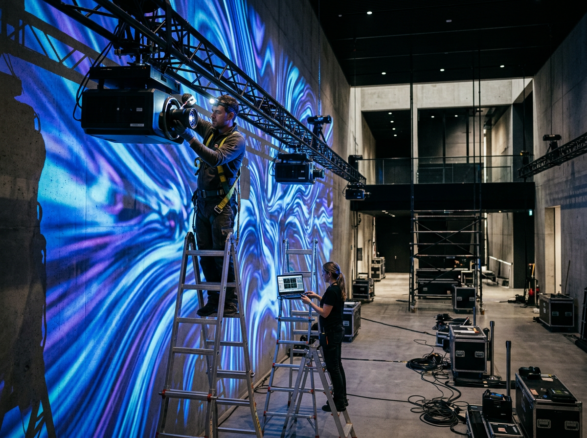 Projection-mapped immersive installation in a museum gallery